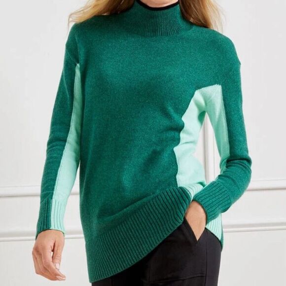 T by Talbots Colorblock Turtleneck Sweater size Medium Petite - Picture 1 of 6